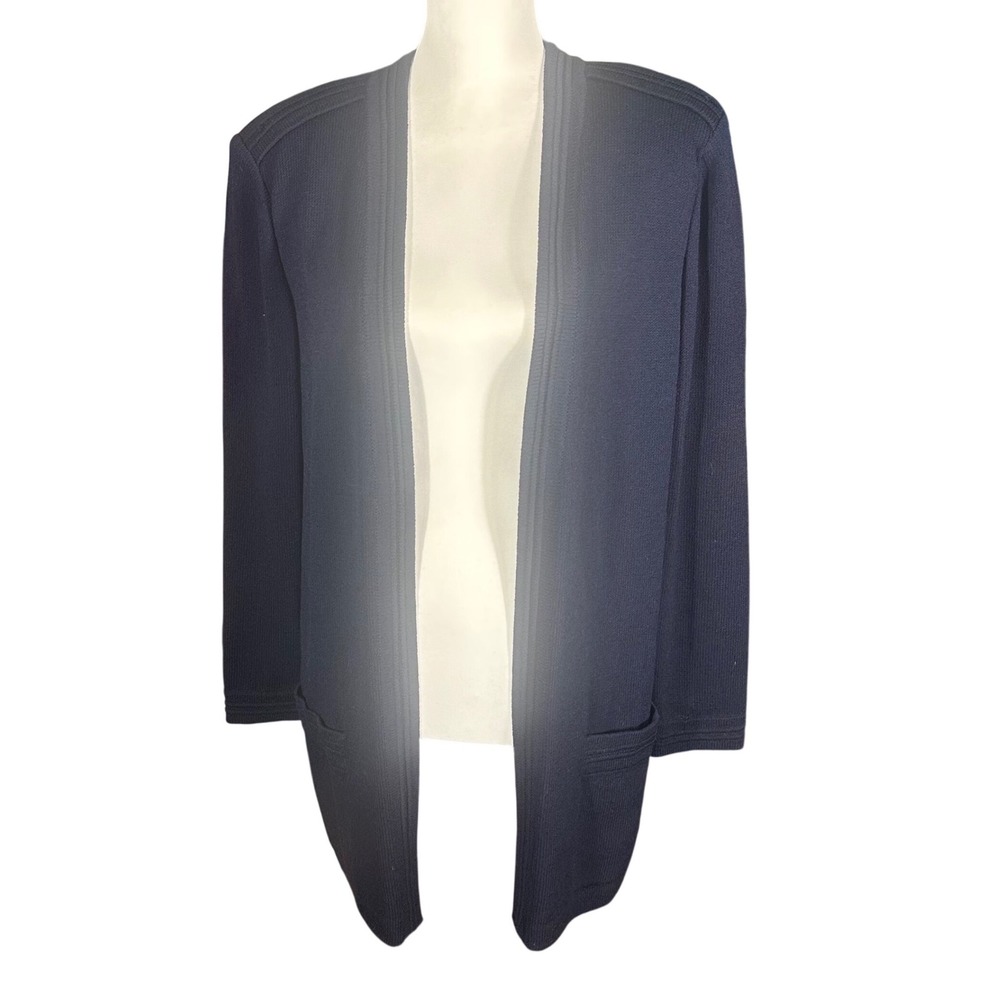 St. John Cardigan Vintage Santana Knit Women's M Navy Blue Basics Open Front